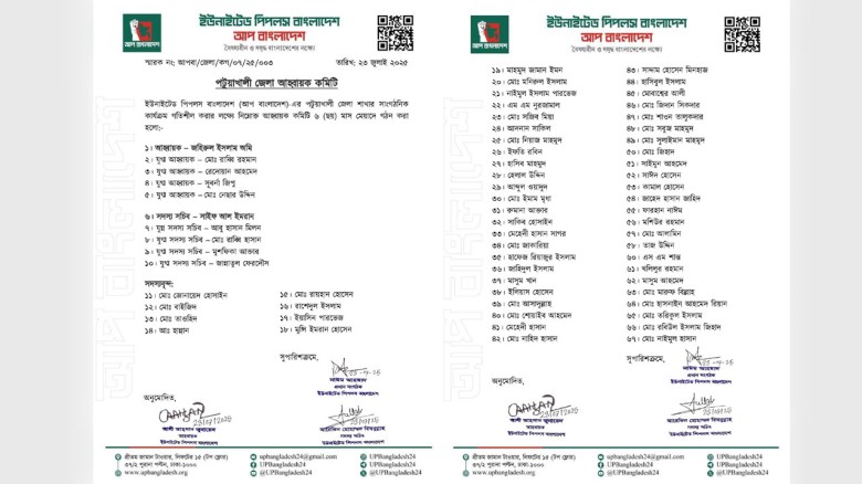 ‘আপ বাংলাদেশ’ পটুয়াখালী জেলা আহ্বায়ক কমিটি ঘোষণা...