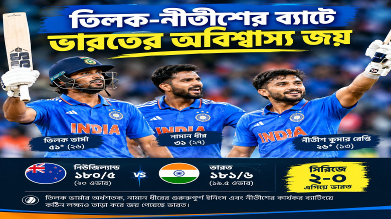 তিলক-নামান-নীতীশের ব্যাটে অবিশ্বাস্য জয় ভারতের