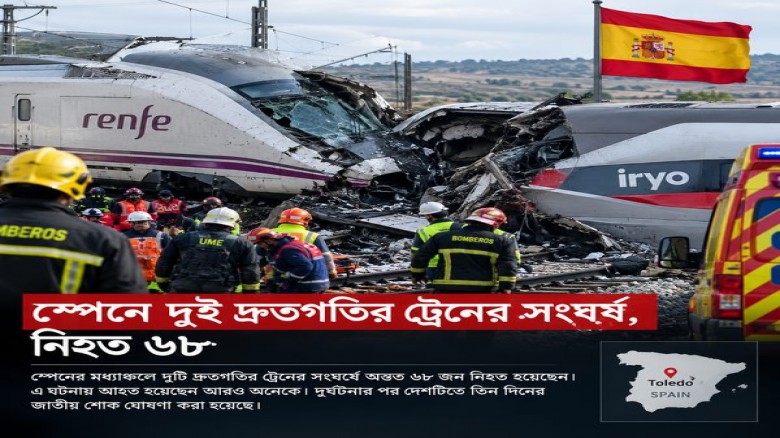 স্পেনে দুই দ্রুতগতির ট্রেনের সংঘর্ষ, নিহত ৬৮